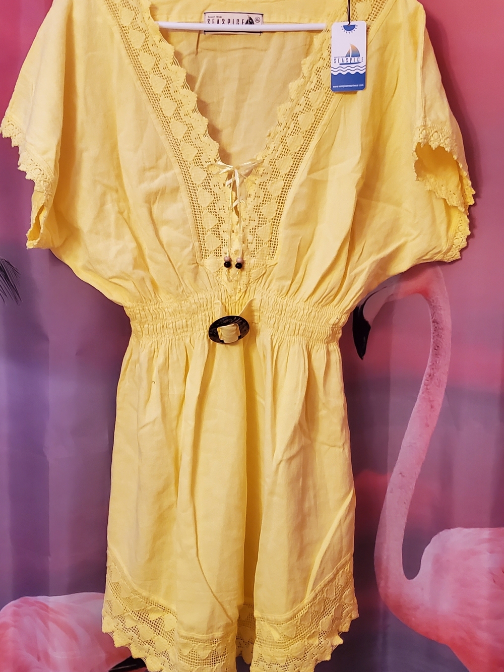 Sunshine Lace-Trim Mini Dress - Yellow